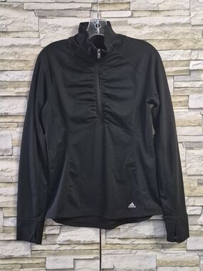 ​Adidas Climalite Women's M Black 1/4 Zip Pullover Jacket Ruched Front Pullover